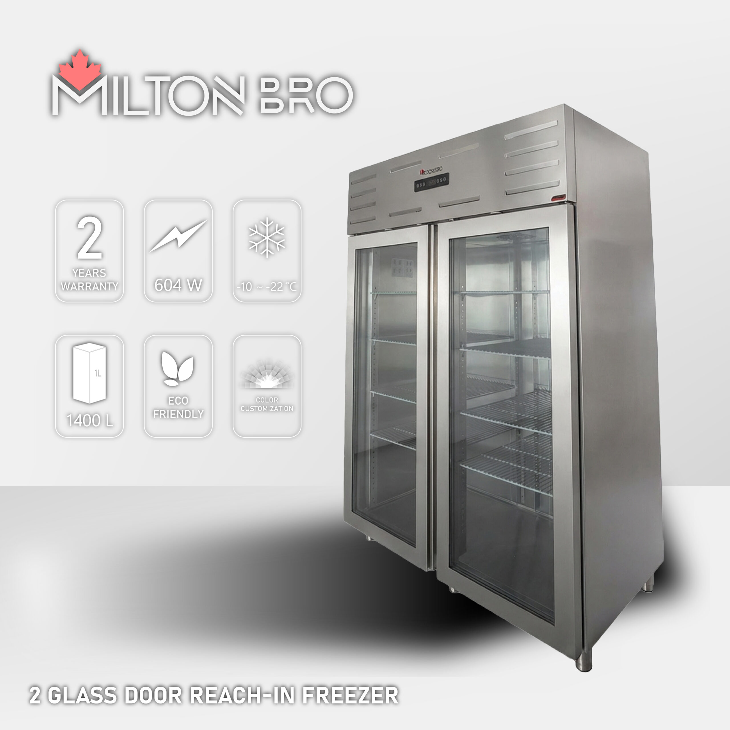 2 GLASS DOOR REACH-IN FREEZER
